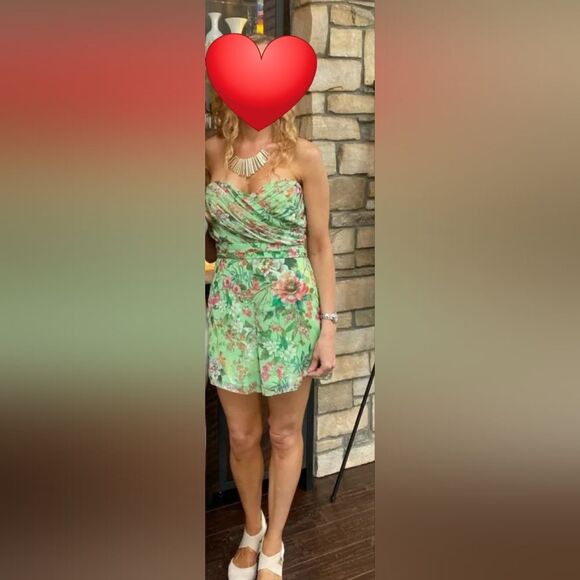 JAY GODFREY Lydia Romper Size 8 Floral Kelly Green Strapless Feminine Shorts - Picture 9 of 10